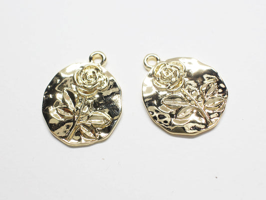 [P0906]2pcs/Vintage Coin Rose Pendant/Zinc/Gold/17x21.5mm