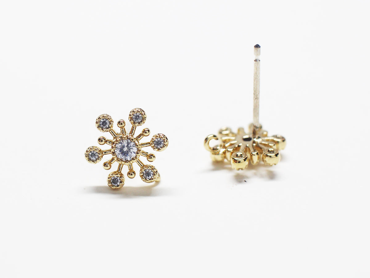 [E0291-1]/1 pair/Cubic Snow flake Earrings/Brass/Gold plated/9mm