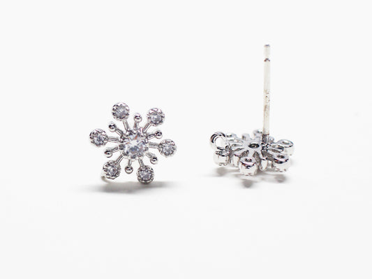 [E0291-1]/1 pair/Cubic Snow flake Earrings/Brass/Rhodium plated/9mm