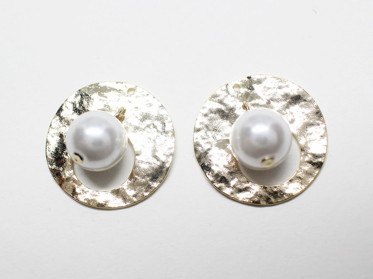 [P0908]2pcs/Vintage Circle Pearl Pendant/Brass/Gold/22mm+10mm pearl