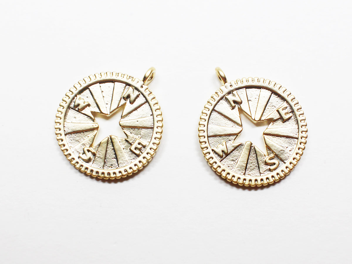 [P0909]2pcs/Vintage Compass Pendant/Brass/Matte Gold/18.5x15.3mm