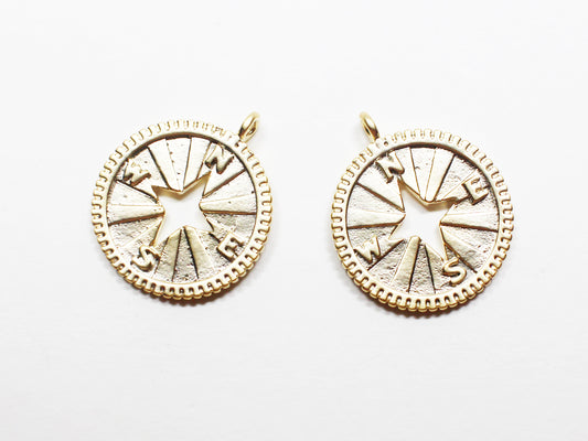 [P0909]2pcs/Vintage Compass Pendant/Brass/Matte Gold/18.5x15.3mm