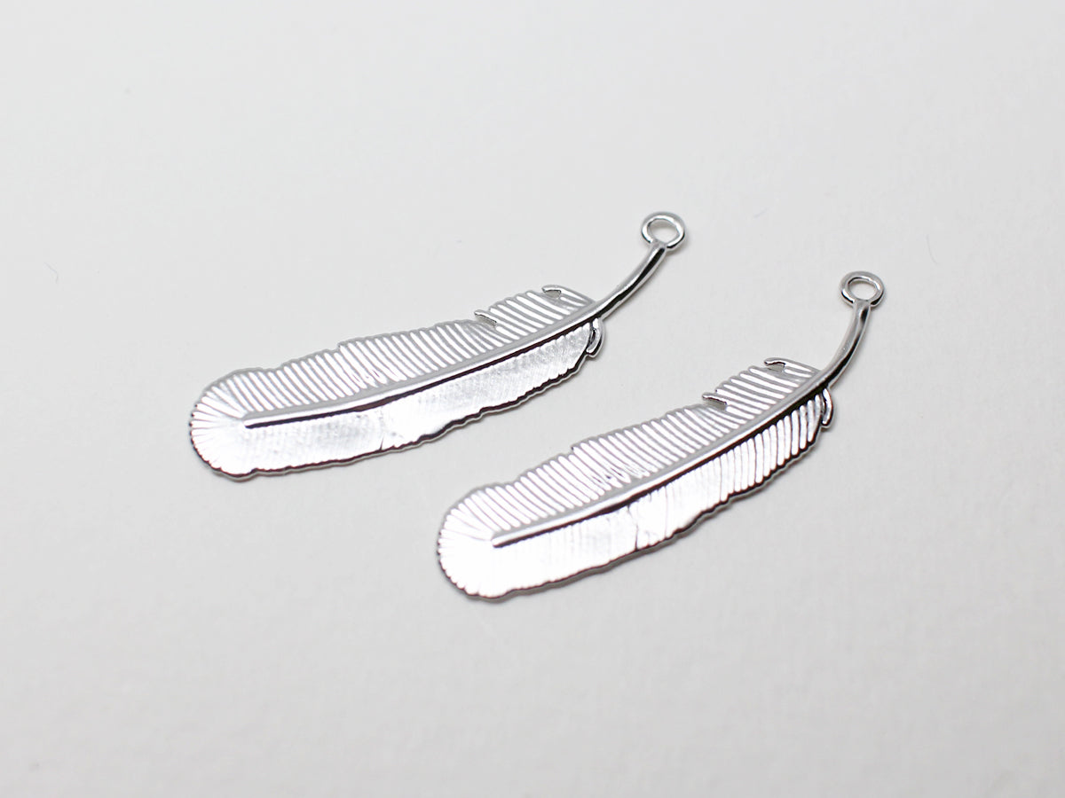 [P0915]2pcs/feather Pendant/Brass/Matte Rhodium/30.3x7mm