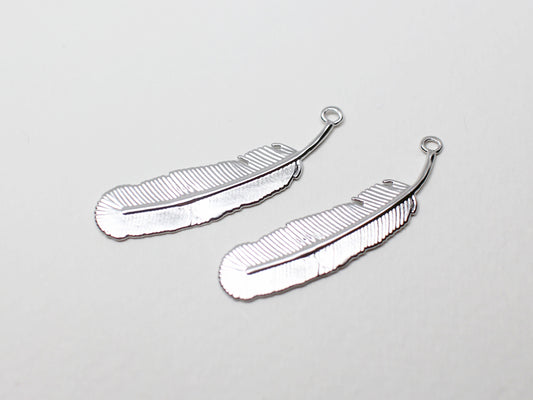 [P0915]2pcs/feather Pendant/Brass/Matte Rhodium/30.3x7mm