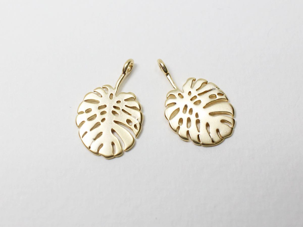 [P0916]2pcs/Mini Round Monstera Pendant/Brass/Matte Gold/17x11mm