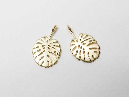 [P0916]2pcs/Mini Round Monstera Pendant/Brass/Matte Gold/17x11mm