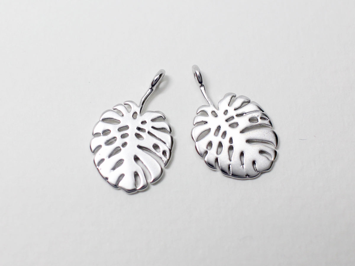 [P0916]2pcs/Mini Round Monstera Pendant/Brass/Matter Rhodium/17x11mm