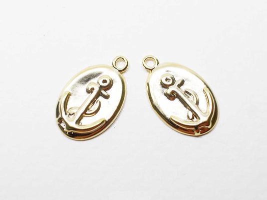 [P0917]2pcs/Oval Anchor Pendant/Brass/Matte Gold/16x10mm