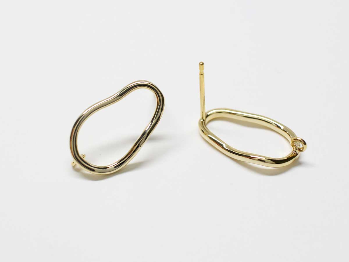 [E0280]/1 pair/Irregular Oval Earrings Small/Brass/Gold plated/16.3x10mm