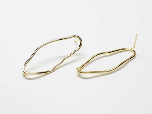 [E0280-1]/1 pair//Irregular Oval Earrings Large/Brass/Gold plated/32x13mm