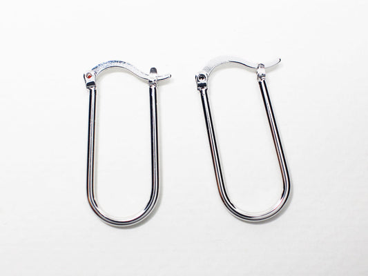 [B0025]2pcs/Short Clip Ear Hoops/Brass/Rhodium plated/27.7x12.5mm