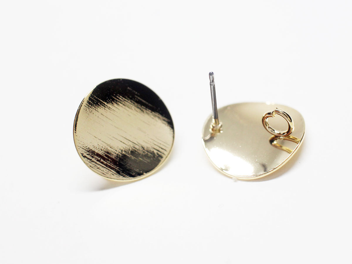 [E0294]/1 pair/Brushed circle Earrings/Brass/Gold plated/15mm