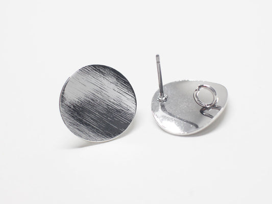 [E0294]/1 pair/Brushed circle Earrings/Brass/Rhodium plated/15mm