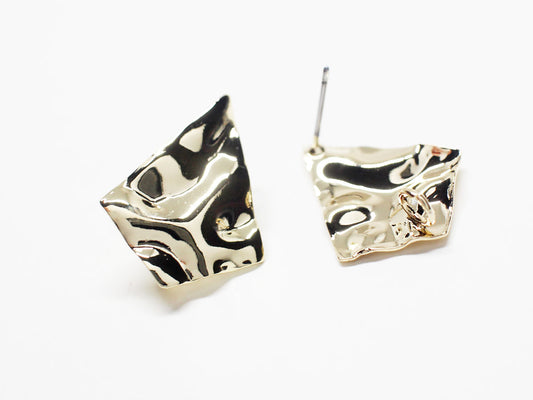 [E0275-2/1 pair/Hammered Rhombus Earrings/Brass/Gold plated/23x18.2mm