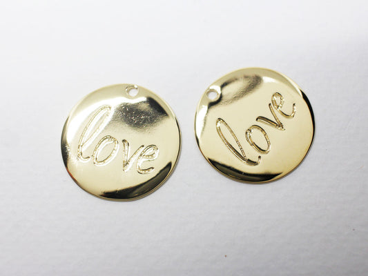 [P0919]2pcs/Coin Love Pendant/Brass/Gold/20.5mm