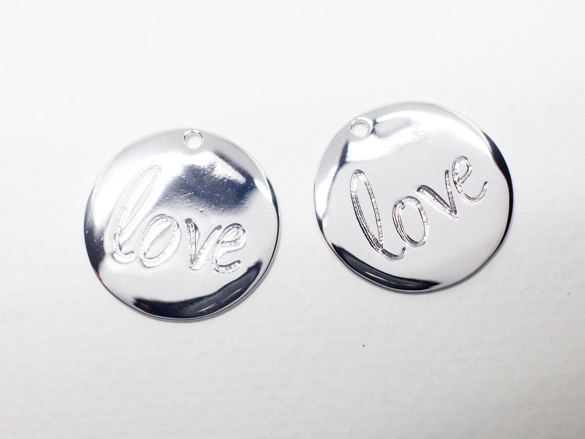 [P0919]2pcs/Coin Love Pendant/Brass/Rhodium/20.5mm