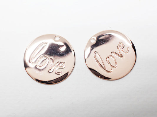 [P0919]2pcs/Coin Love Pendant/Brass/Rose Gold/20.5mm