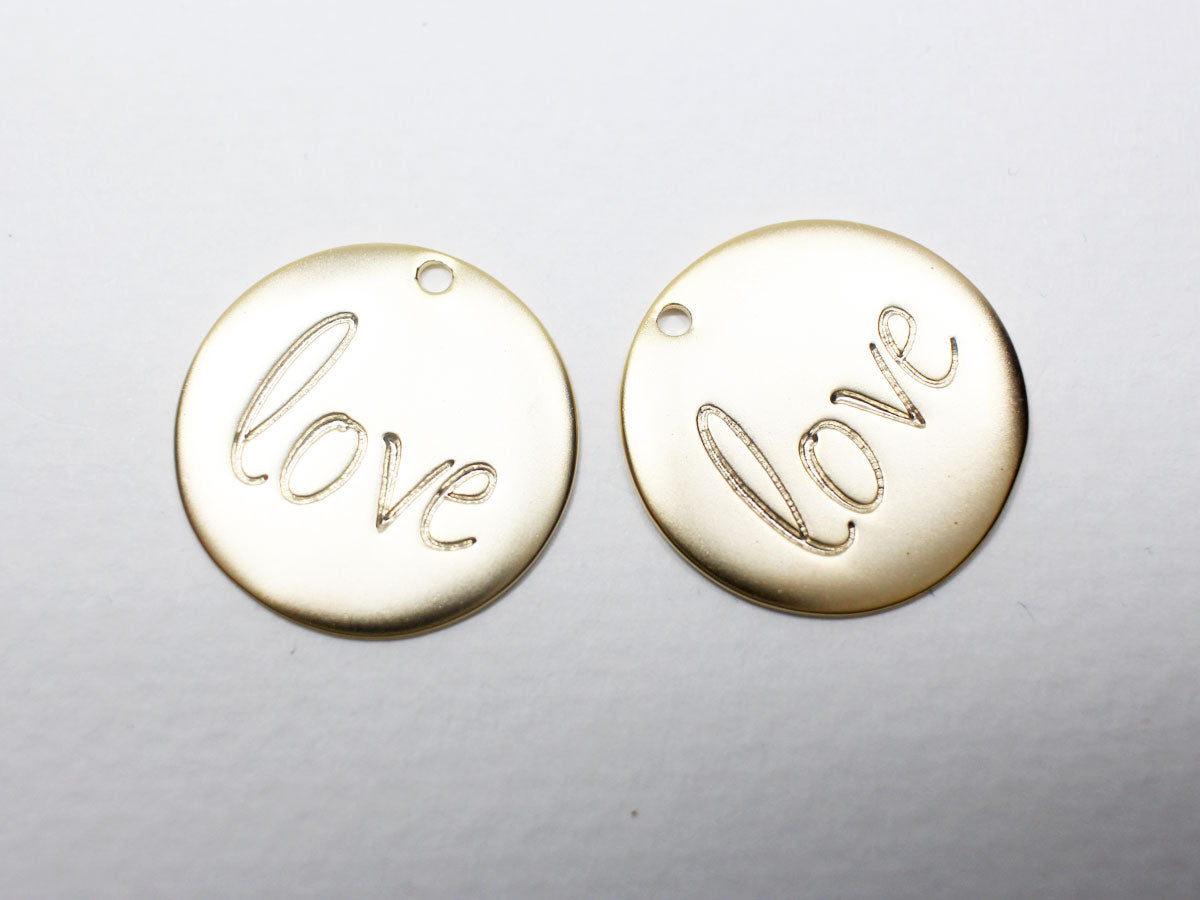 [P0919]2pcs/Coin Love Pendant/Brass/Matte Gold/20.5mm