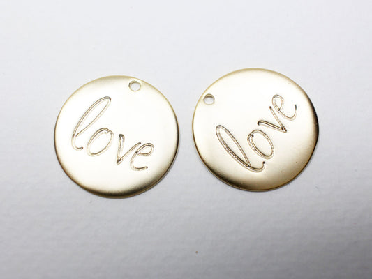 [P0919]2pcs/Coin Love Pendant/Brass/Matte Gold/20.5mm