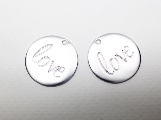 [P0919]2pcs/Coin Love Pendant/Brass/Matte Rhodium/20.5mm