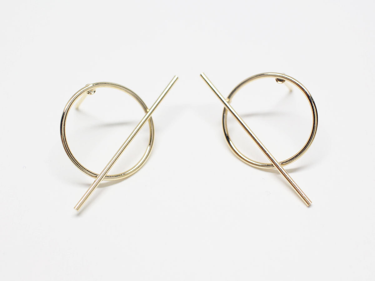 [E0297]/1 pair/Geometrical Circle Bar Earrings/Brass/Gold plated/16.7mm circle ,30mm Bar