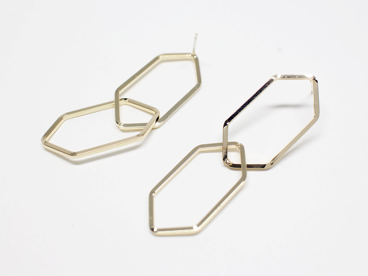 [E0298]/1 pair/Large Linked Hexagon Earrings/Brass/Gold plated/60x15.7mm