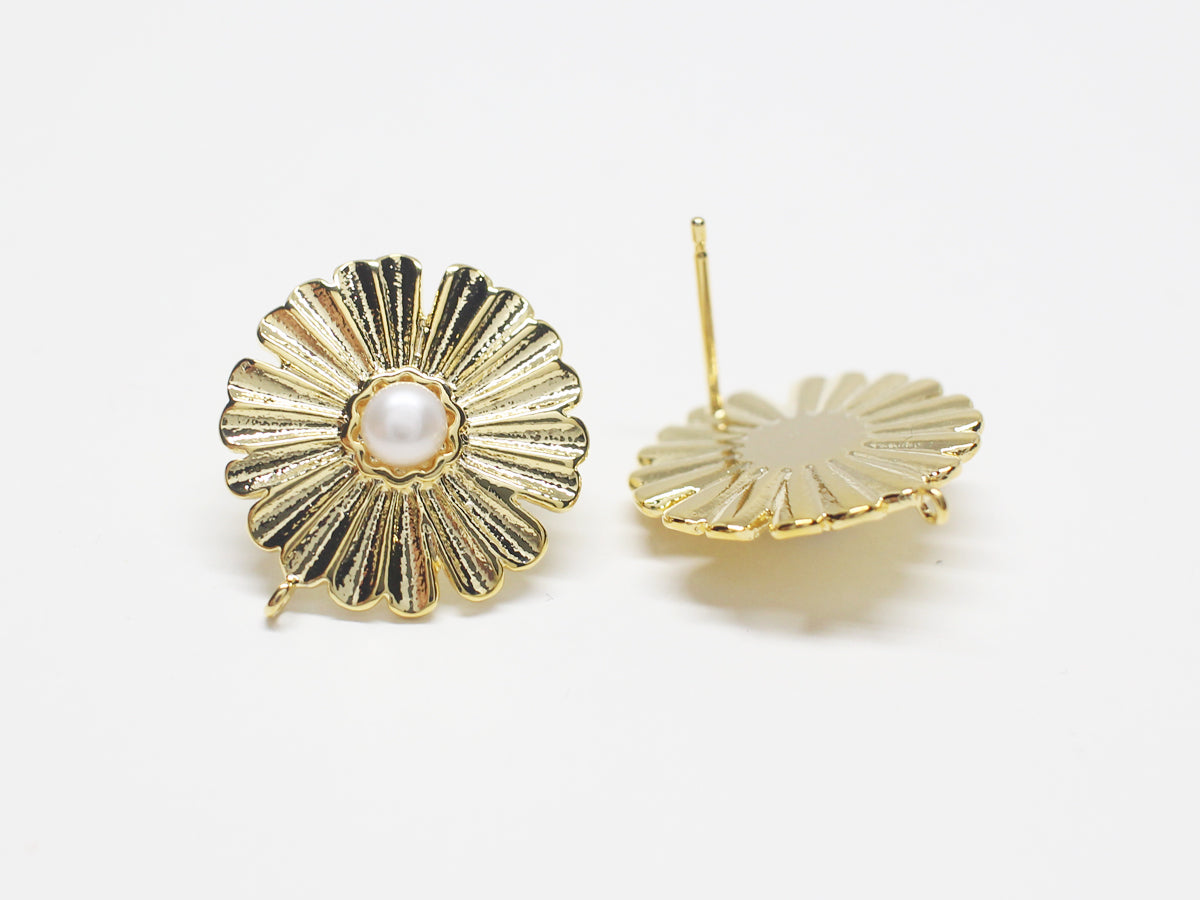 [E0300]/1 pair/Dandelion Stud Earrings/Brass/Gold plated/17.5mm