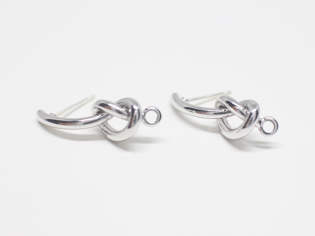 [E0299]/1 pairCurved Knot Earring/Brass/Rhodium plated/21x7mm