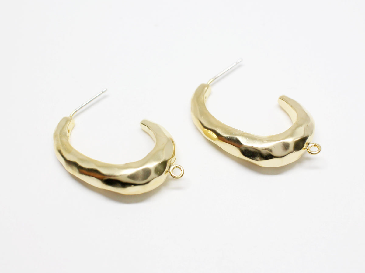 [E0301]/1 pair/Large Hammered Hook Earrings/Brass/Matte Gold plated/31.5x7.3mm