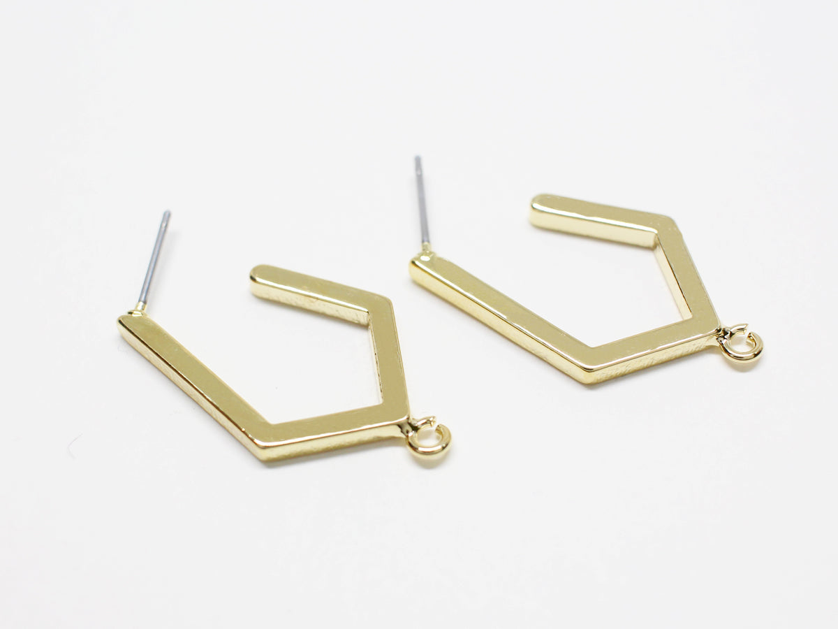 [E0303]/1 pair/Open Hexagon Earrings/Brass/Gold plated/29.5x16.5mm