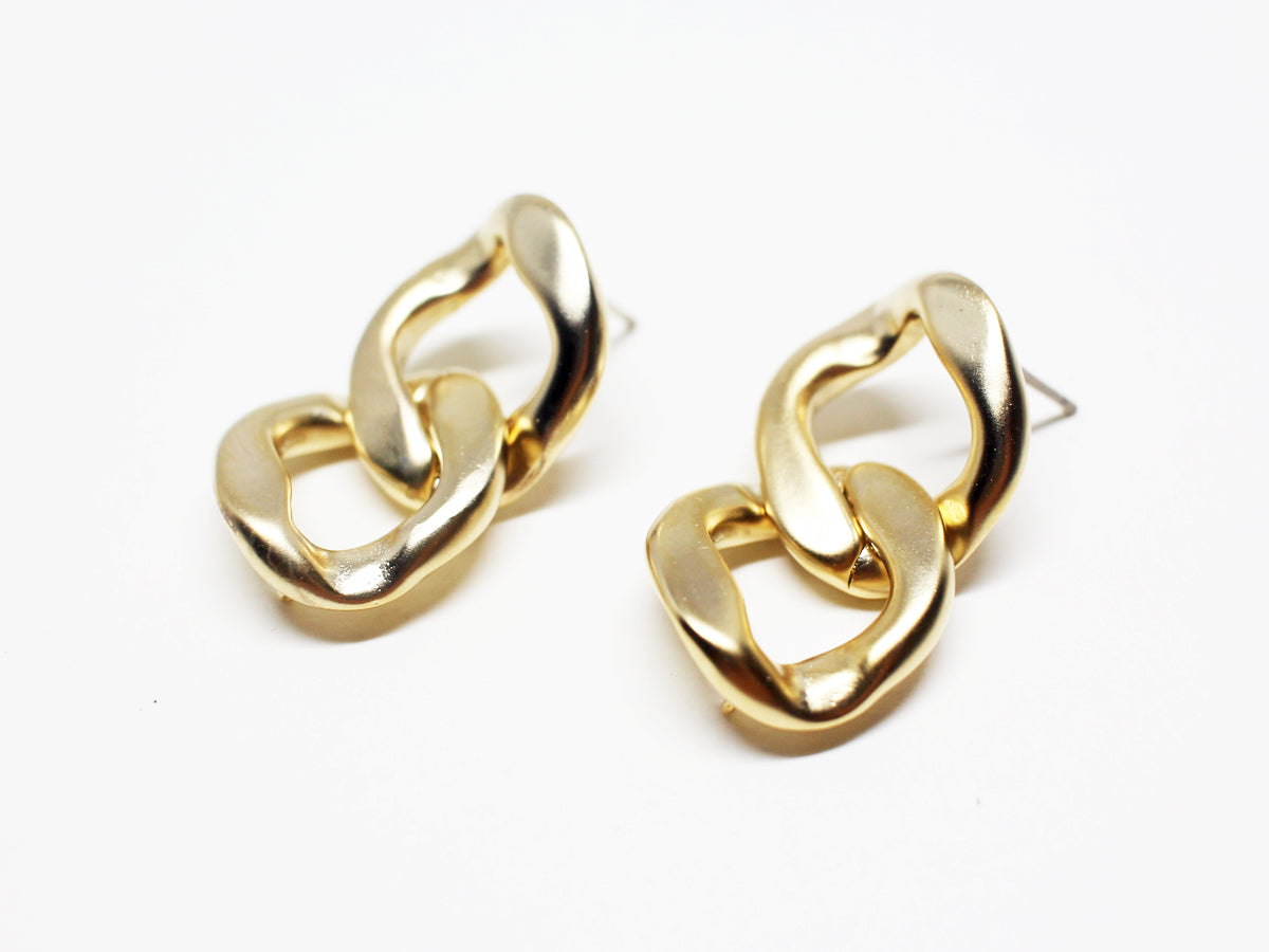 [E0305]/1 pair/Vintage Chain Earrings Large /Brass/Matte Gold  plated/15.5x30mm