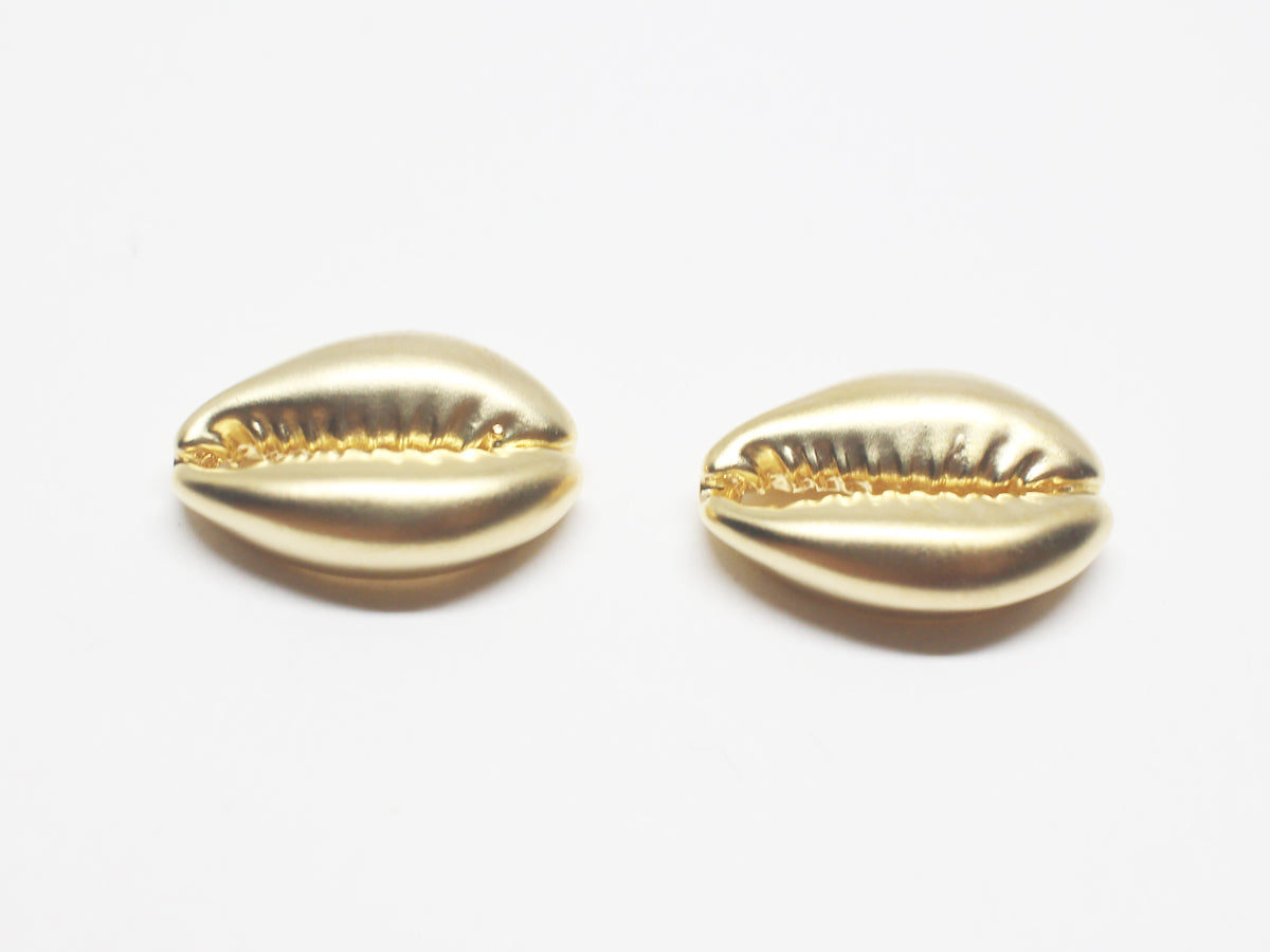 [P0925]2pcs/Cowry Shell Charm Pendant/Brass/Matte Gold /13×18mm