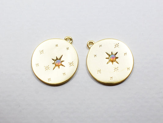 [P0927]2pcs/Opal Solar System Pendant/Brass/Matte Gold /14mm