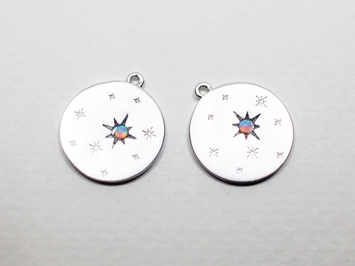 [P0927]2pcs/Opal Solar System Pendant/Brass/Matte Rhodium /14mm