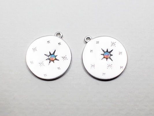 [P0927]2pcs/Opal Solar System Pendant/Brass/Matte Rhodium /14mm