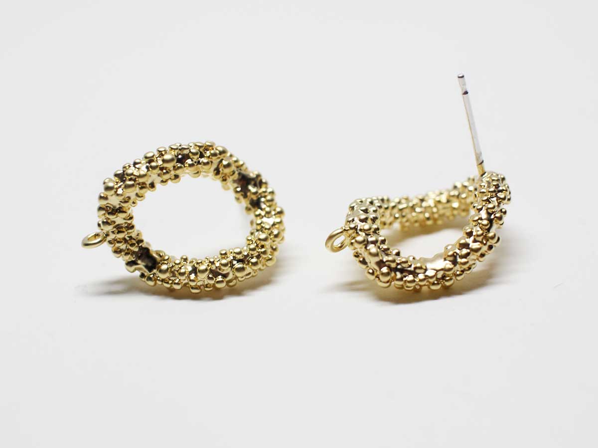 [E0306]/1 pair/Pebbled Ring Earrings /Brass/Matte Gold plated/20x14.5mm