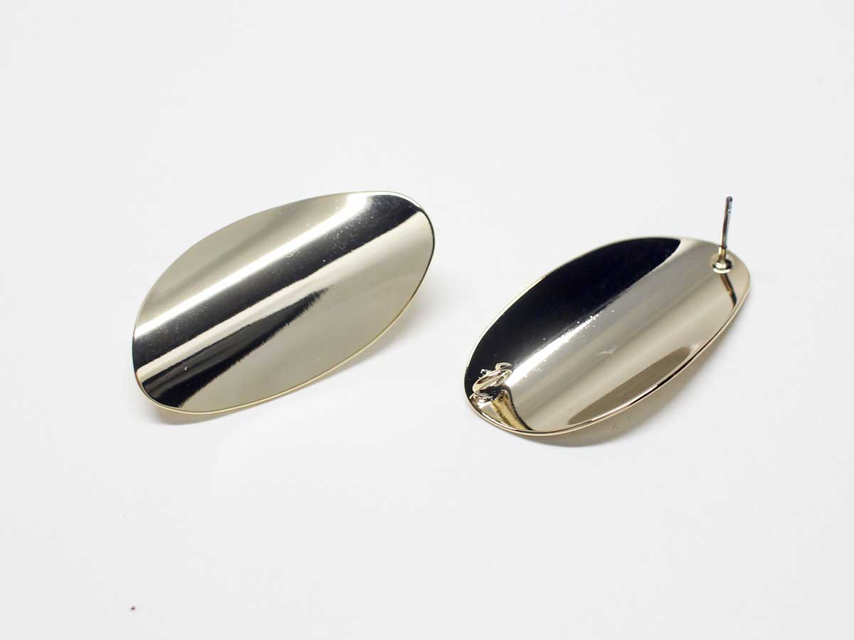 [E0307]/1 pair/Large Convex Oval Earrings/Brass/ Gold plated/37x20.5mm