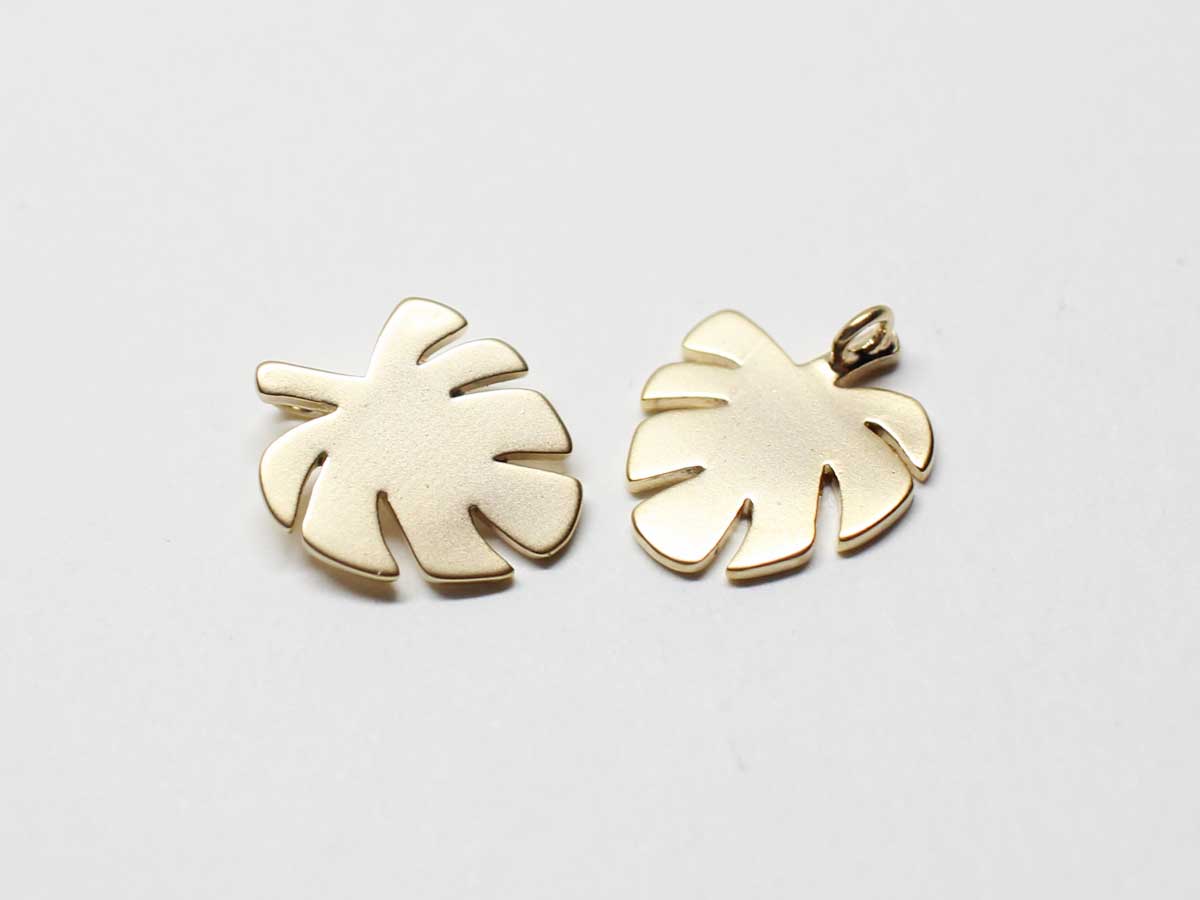 [P0928]2pcs/Mini Plain Monstera Pendant/Brass/Matte Gold /12.6x10.4mm