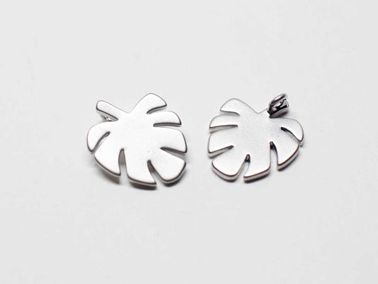 [P0928]2pcs/Mini Plain Monstera Pendant/Brass/Matte Rhodium /12.6x10.4mm