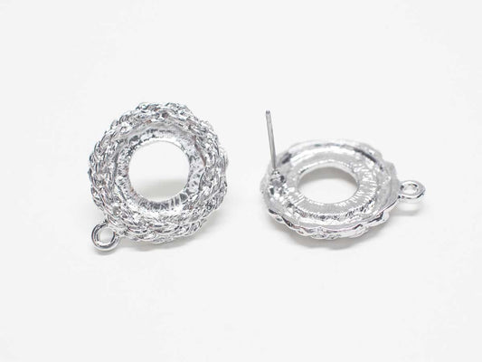 [E0309]/1 pair/Wreath Earrings/Zinc Alloy/Rhodium plated/19.3mm