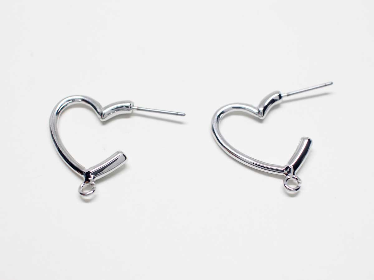 [E0311]/1 pair/Open Heart Earrings/Zinc Alloy/Rhodium plated/21.5x18.5mm