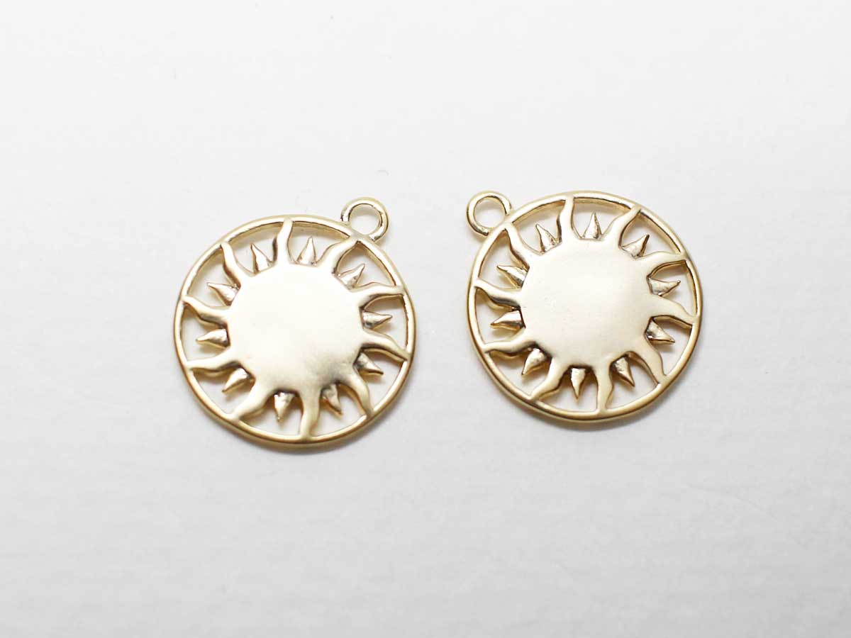 [P0930]2pcs/Sun in Circle Pendant/Brass/Matte Gold /12mm