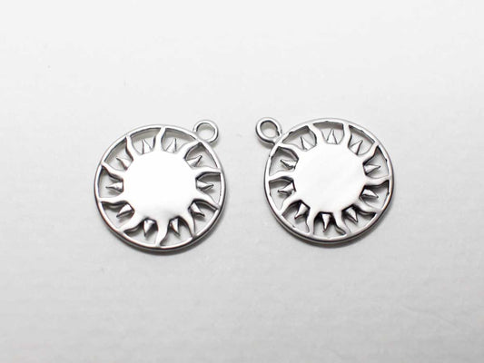 [P0930]2pcs/Sun in Circle Pendant/Brass/Matte Rhodium /12mm