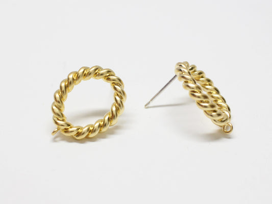 [E0315]/1 pair/Twisted Ring Earrings/Brass/Matte Gold plated/18.5x14.2mm