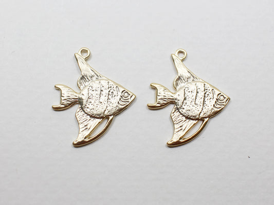 [P0935]2pcs/Tropical Fish Pendant/Brass/Matte Gold/19.3X16mm