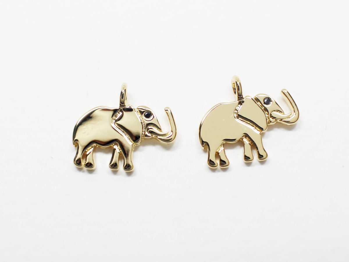 [P0937]2pcs/Opal Eyed Elephant Pendant/Brass/Gold/10.3X12mm