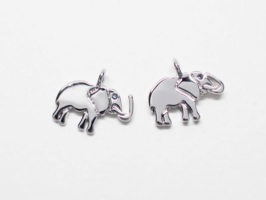 [P0937]2pcs/Opal Eyed Elephant Pendant/Brass/Rhodium/10.3X12mm