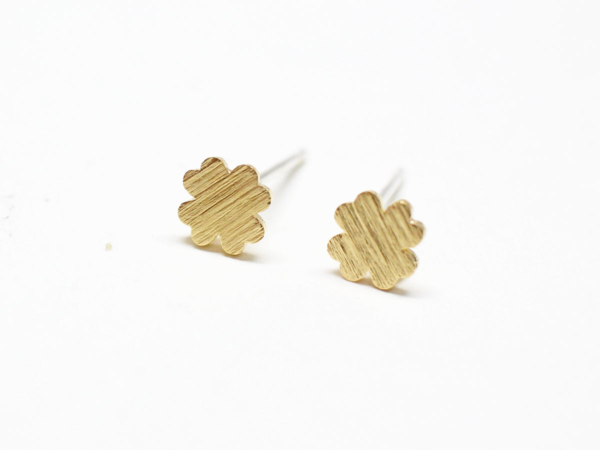 [E0316]/1 pair/Tiny Brushed Clover Earrings/Brass/Gold plated/5mm