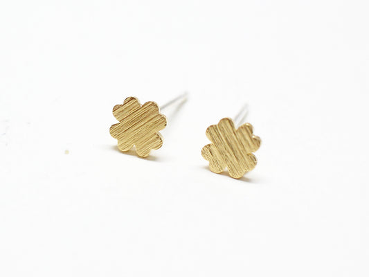 [E0316]/1 pair/Tiny Brushed Clover Earrings/Brass/Gold plated/5mm