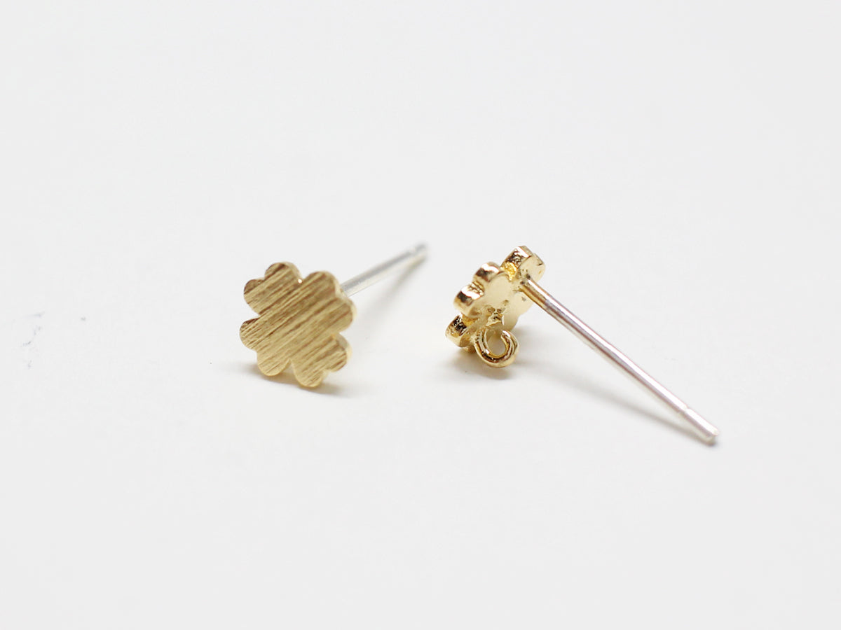 [E0316]/1 pair/Tiny Brushed Clover Earrings/Brass/Gold plated/5mm